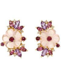 Artisan - Rhodolite Amethyst Carving Flower Stud Earrings Diamond Designer Jewelry - Lyst