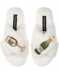 Laines London - Neutrals Classic Laines Slippers With Champagne & Glass 70Th Birthday Brooches - Lyst