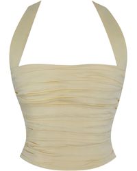 Miss Circle New York - Wilsie Lemon Cotton Poplin Ruched Halter Top - Lyst