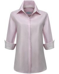 Perlavera - Sam Blush Solid Hidden Placket Three Quarter Sleeve Slim Fit Cotton Oxford Shirt - Lyst