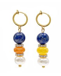 Farra - Pierced-Free Lapis Colorful Gemstone With Pearl Clip-On Earrings - Lyst