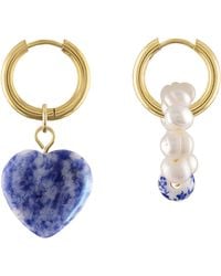 Olivia Le - Hailey Stone Heart Pearl Charm Hoop Earrings - Lyst