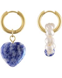 Olivia Le - Hailey Stone Heart Pearl Charm Hoop Earrings - Lyst