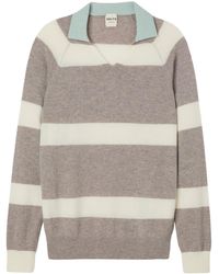 Salts Cashmere - Split Neck Polo Stripe Sweater - Lyst