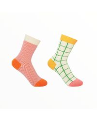 Peper Harow - Made in England - Zigzag & Cream Grid Socks Two Pack - Lyst