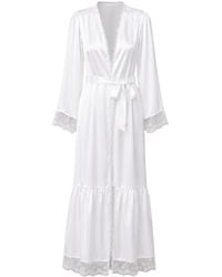 Oh!Zuza - Grace Satin Viscose Long Robe Chiffon Lace Cream - Lyst