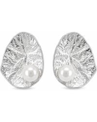 Angel Barocco - Freshwater Pearl Hammered Statement Stud Earrings - Lyst