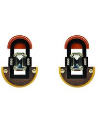 Gissa Bicalho - Handmade Acrylic Earring M Deco Mirror Rectangular Stone Mustard - Lyst
