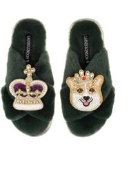 Laines London - Classic Laines Slippers With Artisan Sandy The Corgi & Royal Crown Brooches - Lyst