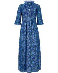At Last - Cotton Annabel Maxi Dress In Royal With & Green Flower - Lyst