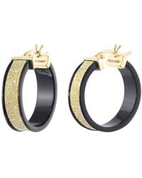 Gold & Honey - Black & Gold Wide Glitter Hoops - Lyst