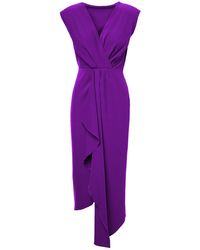 BLUZAT - Bright Purple Midi Dress With Draping And Pleats - Lyst
