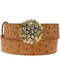 Peachy Belts Ltd - Tan Ostrich Print Leather Belt & Leopard Waterlily Buckle - Lyst