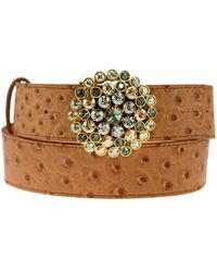Peachy Belts Ltd - Tan Ostrich Print Leather Belt & Leopard Waterlily Buckle - Lyst