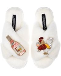 Laines London - Neutrals Classic Laines Slippers With Chicken Wine Brooches - Lyst
