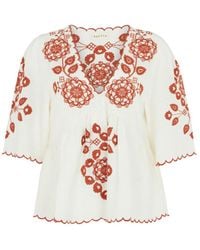 Raffya - Aubrey & Linen Blended Embroidered Blouse - Lyst
