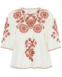 Raffya - Aubrey & Linen Blended Embroidered Blouse - Lyst