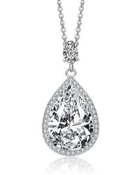 Genevive Jewelry - Sterling Silver With Rhodium Plated Clear Pear With Oval And Round Cubic Zirconia Accent Drop Necklace - Lyst