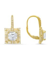 Kylie Harper - Asscher Cut Halo Diamond Cz Leverback Earrings - Lyst