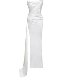 Miss Circle New York - Holly Crystallized Corset High Slit Satin Gown - Lyst