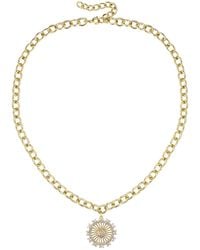 Genevive Jewelry - Rachel Glauber Plated With Cubic Zirconia Sunshine Flower Pendant Curb Chain Adjustable Necklace - Lyst