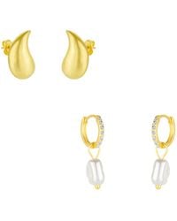 Spero London - Pear Teardrop And Huggie Pearl Drop Earrings - Lyst