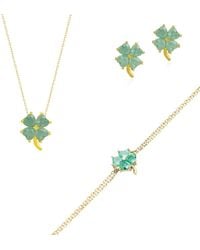 Spero London - Best Of Luck Four Leaves Clover Sterling Bracelet Necklace & Stud Earring Set - Lyst