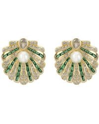 LÁTELITA London - Art Deco Scallop Shell Earrings Emerald With Pearl - Lyst