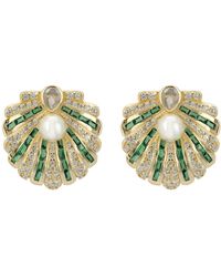 LÁTELITA London - Art Deco Scallop Shell Earrings Emerald Green With Pearl Gold - Lyst