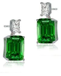 Genevive Jewelry - Rachel Glauber Plated With Emerald Cubic Zirconia Rectangle Stud Earrings - Lyst