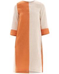 Haris Cotton - A Line Color Block Linen Dress With Split Hem - Lyst