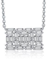 Genevive Jewelry - Sterling Silver With Rhodium Plated Clear Emerald Cubic Zirconia Rectangular Cluster Necklace - Lyst