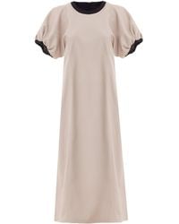Julia Allert - Neutrals Puff Sleeve Faux Leather Midi Dress – - Lyst