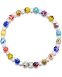 Nialaya - Pearl Wristband With Hand-Painted Glass Beads - Lyst