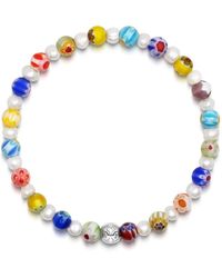 Nialaya - Pearl Wristband With Hand-painted Glass Beads - Lyst