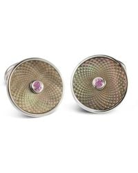 Deakin & Francis Sterling Silver Grey Mother-of-pearl Cufflinks With A Pink Sapphire Gemstone