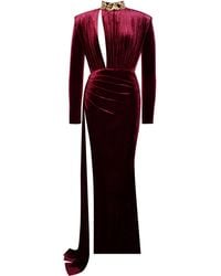 Miss Circle New York - Zenaida Burgundy Cutout High Slit Velvet Gown - Lyst