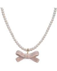 H2 Studio - Bowtie Maniac Medium Ceramic Ribbon Bowtie Round Baroque Freshwater Pearl Necklace Rose Rock - Lyst