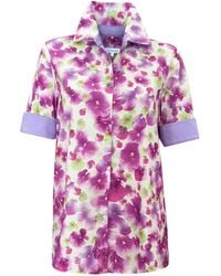 Perlavera - Cecil Flower Printed Satin Short Sleeve Length Missy Fit Shirt - Lyst