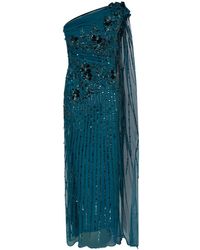 Raishma - Teal Sorrel A Flattering Ruched One Shoulder Neckline & A Floor Length Stole On One Side Gown - Lyst