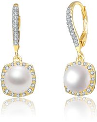 Genevive Jewelry - Sterling Silver White Pearl Drop Cubic Zirconia Leverback Dangle Earrings - Lyst