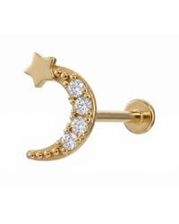 Zahav Jewelry - 14K Solid 18G 8Mm Star Moon Round Cz Internally Threaded Flat Back Stud - Lyst