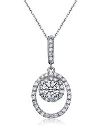 Genevive Jewelry - Cz Sterling Plated Oval Drop Pendant - Lyst