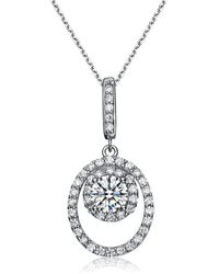 Genevive Jewelry - Cz Sterling Silver White Gold Plated Oval Drop Pendant - Lyst