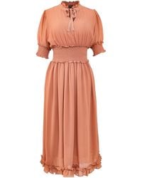 Smart and Joy - Chiffon Dress With Smocks And Small Ruffles - Lyst