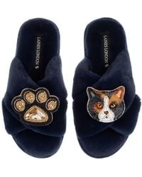Laines London - Classic Laines Slippers With Paw & Domestic Shorthair Calico Cat Brooches - Lyst