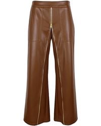 Lalipop Design - Wide-Leg Vegan Leather Pants With Front Zipper Detail - Lyst