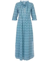 At Last - Cotton Annabel Maxi Dress In Fresh Navy & White - Lyst