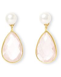 Pearls of the Orient Online - Clara Cultured Freshwater Pearl & Rose Quartz Drop Earrings - Lyst