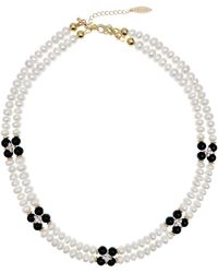 Farra - Freshwater Pearls With Obsidian And Zircon Stone Statement Collar Necklace - Lyst